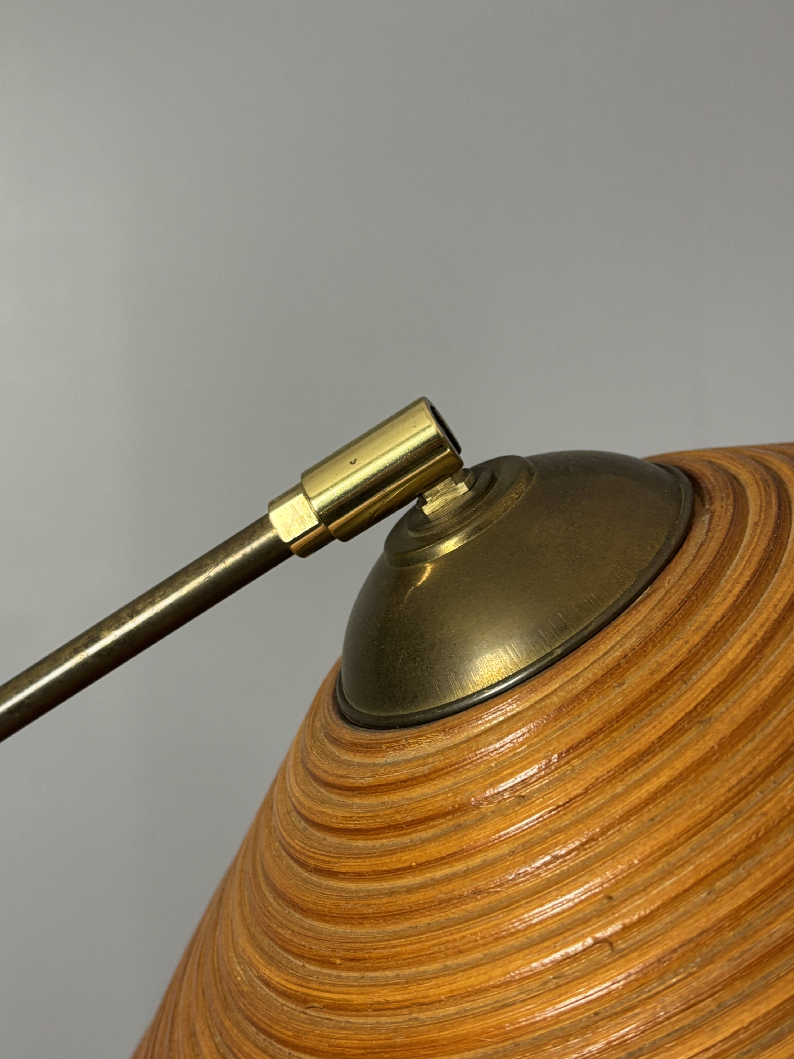 Italian Adjustable Floor Lamp in Pencil Reed Rattan Bamboo and Brass, 1970s