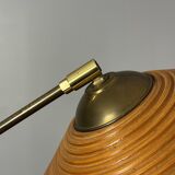 Italian Adjustable Floor Lamp in Pencil Reed Rattan Bamboo and Brass, 1970s