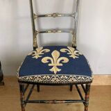 Chaise de chambre époque Napoleon III  Fleurs de Lys et décors peints colorés