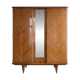 Armoire rétro en placage bois : 3 portes avec miroir et pieds compas