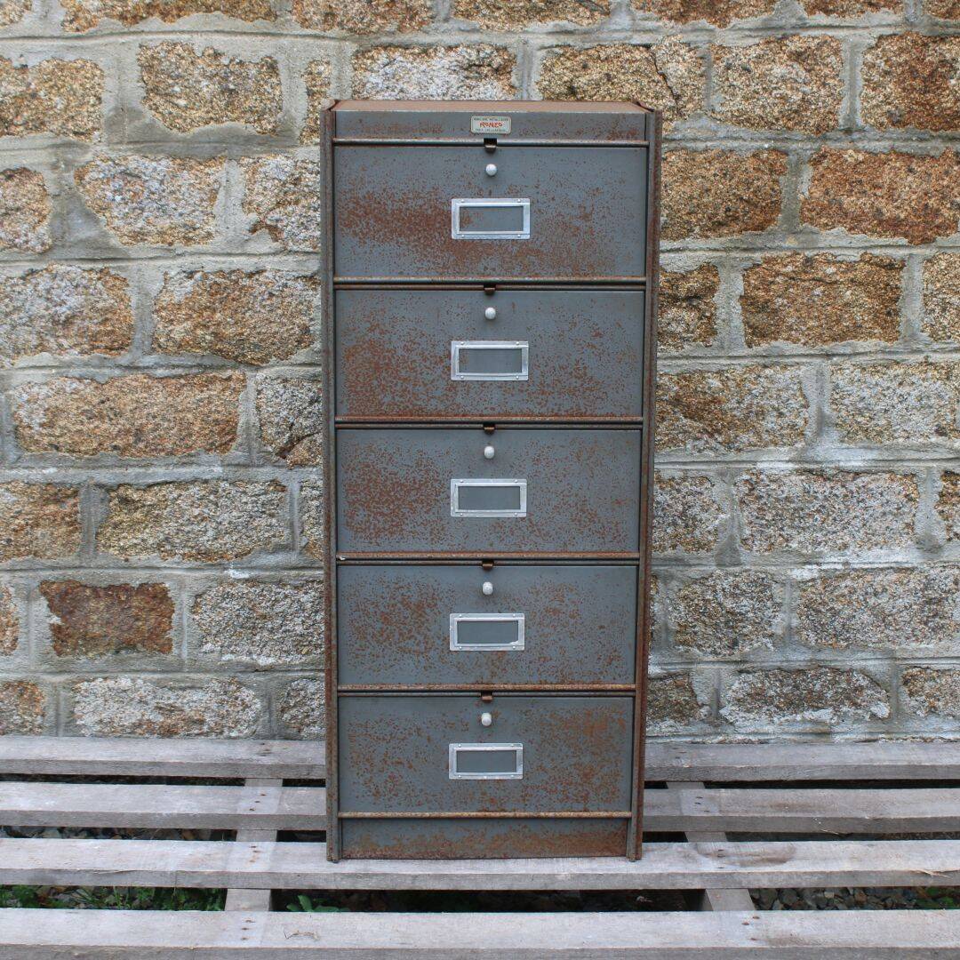 Patinated metal industrial filing cabinet – roneo