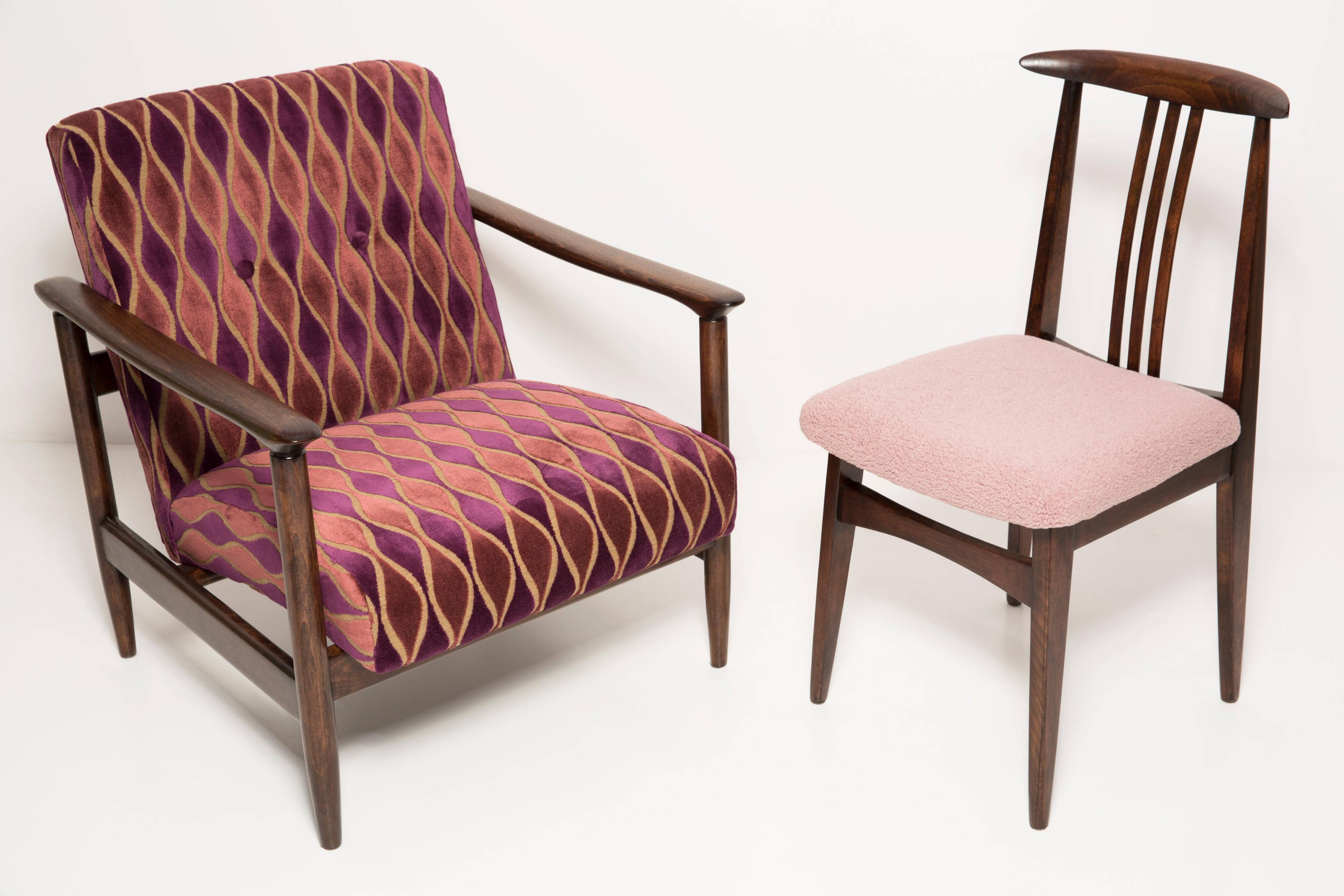 Blush Pink Bouclé Chair, Mid-Century Modern, designed by Mr. Zielinski, Europe, 1960s