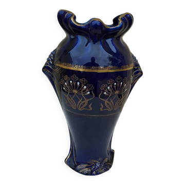 Grand vase en faïence bleu ancien