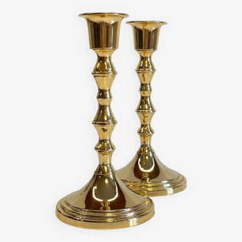 Pair of vintage golden metal candle holders