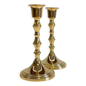 Pair of vintage golden metal candle holders