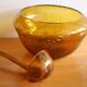 Vintage amber blown bubble glass salad bowl and ladle.
