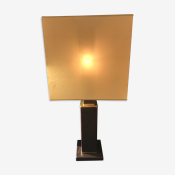 Lampe de table en cuir et laiton française  vintage