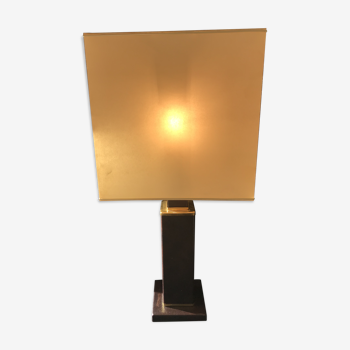 Vintage French leather and brass table lamp