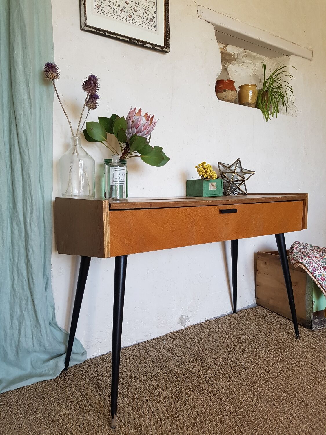 Console ou bureau vintage pieds compas