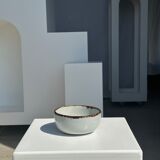 Small white glazed ceramic bowl black edges