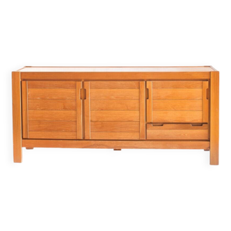 Vintage sideboard in elm wood. Edition by Simat. France 1970s.