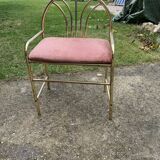 Vintage brass stool with pink seat, 1950s, Czech Republic