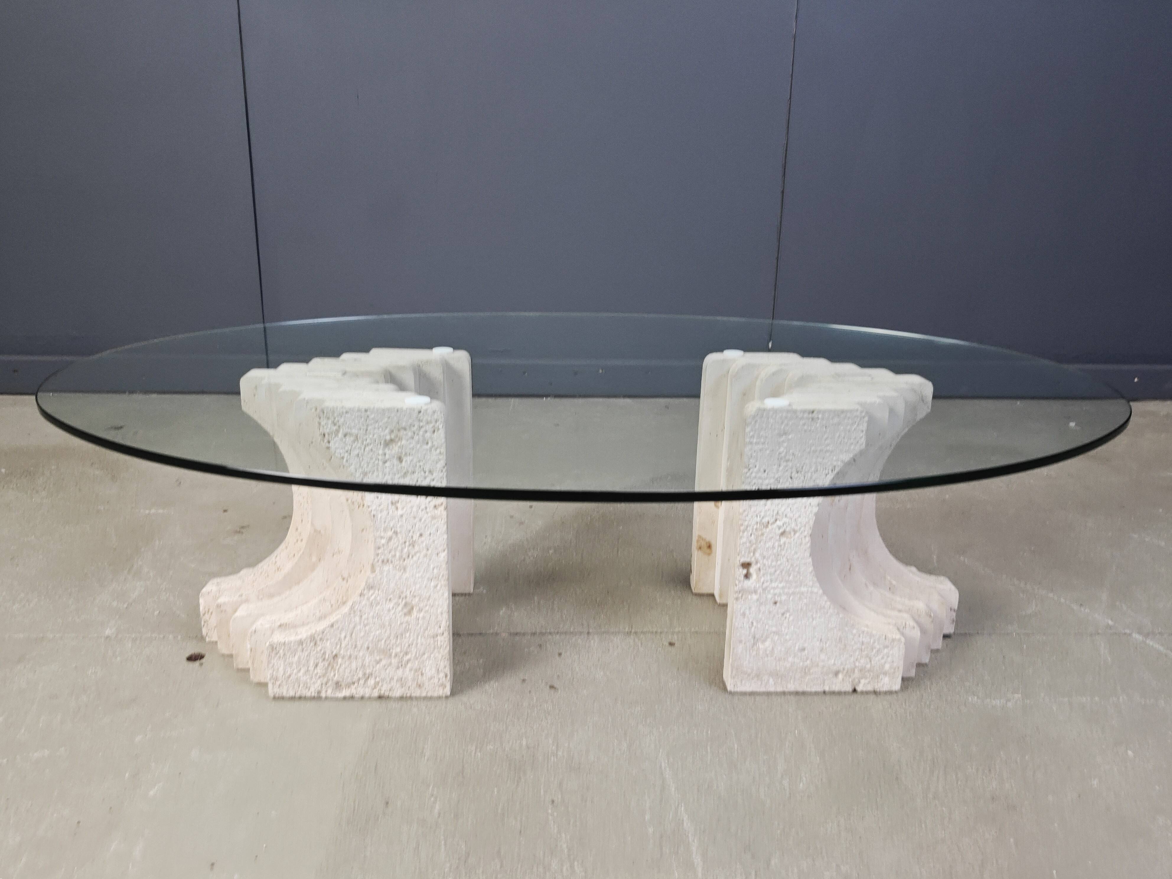 Vintage travertine coffee table Italy , 1970s