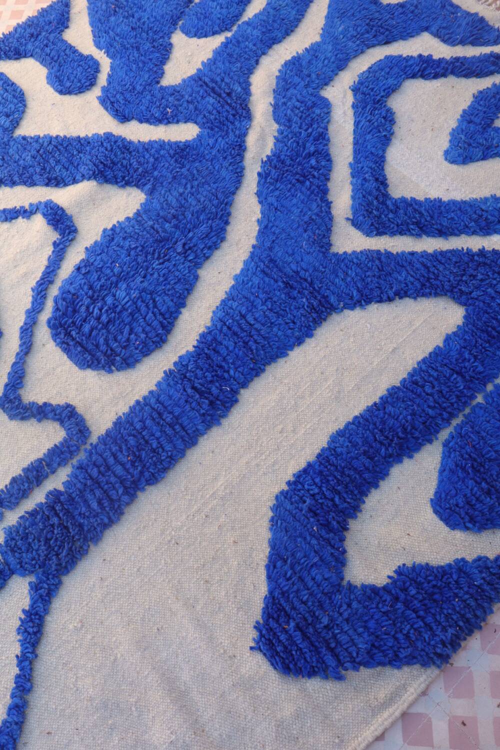 Klein blue and white Berber rug with abstract relief