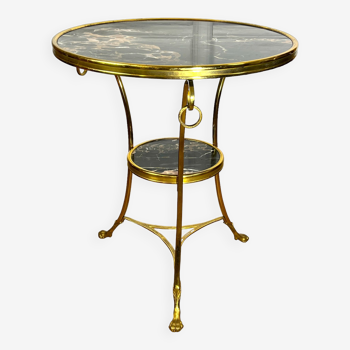 Gueridon tripod with gilded bronze frame covered with portor marble