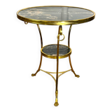 Gueridon tripode avec monture en bronze doré recouvert d un marbre portor