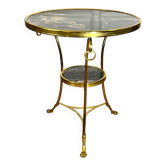 Gueridon tripode avec monture en bronze doré recouvert d un marbre portor