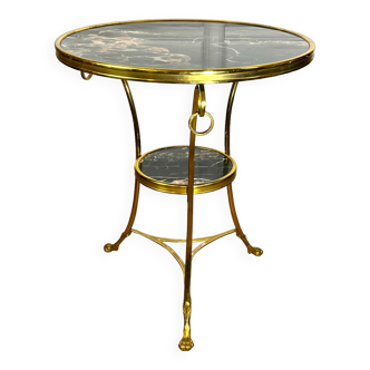 Gueridon tripod with gilded bronze frame covered with portor marble