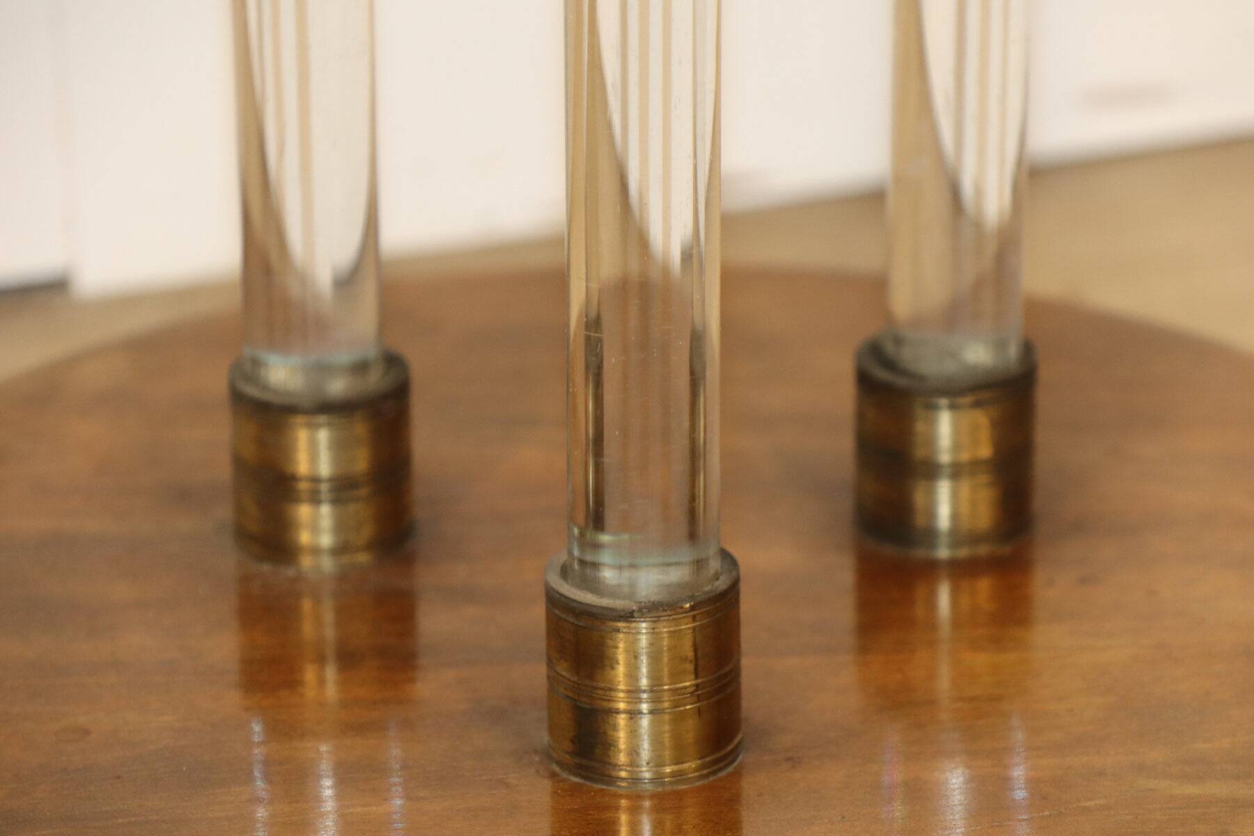 Art Deco side table in wood, brass and glass