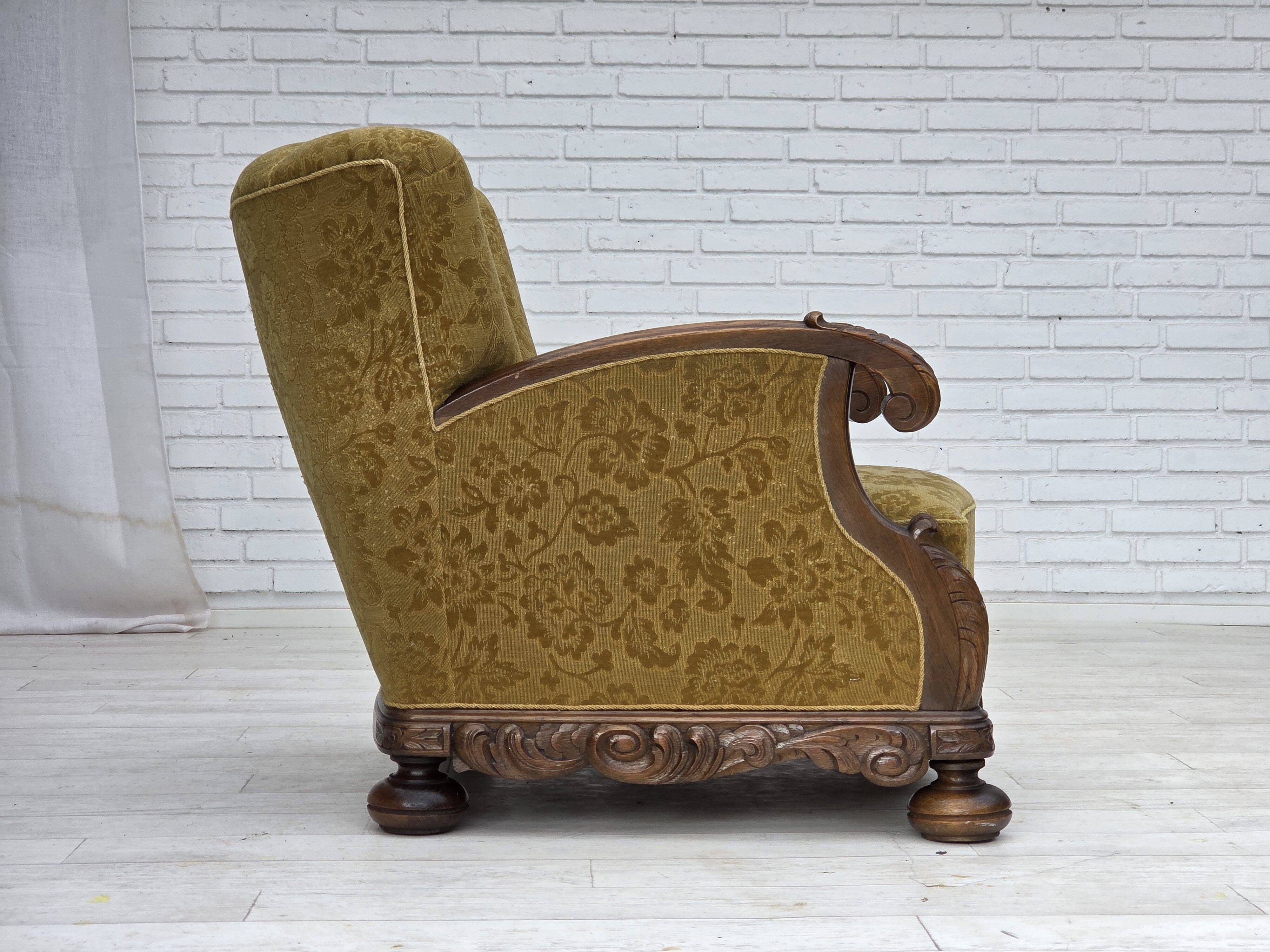 1960s, Danish armchair, furniture wool, solid oak wood.
