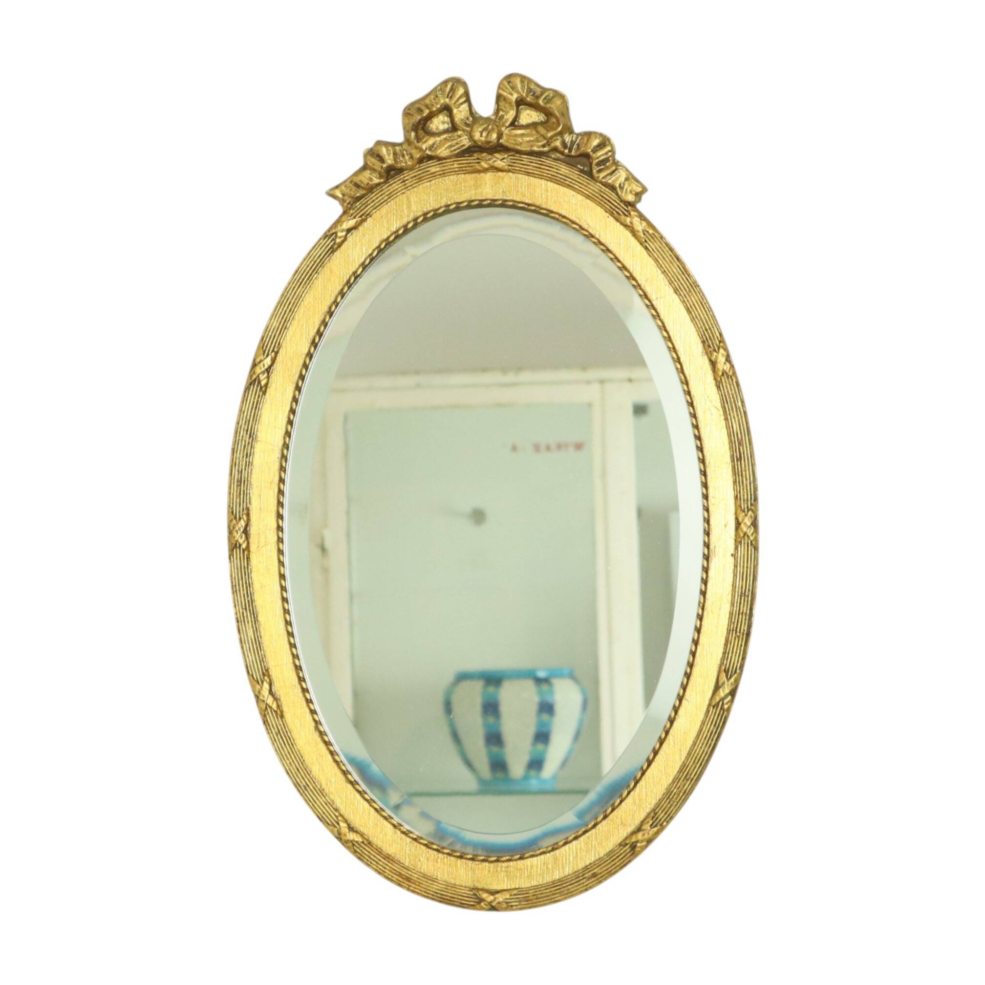 French Oval Facet Cut Mirror with Bow Classic 51cm