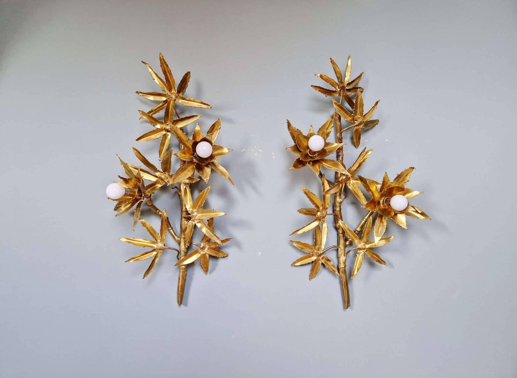 Large pair of brass wall sconces, Maison Jansen, 1960-70