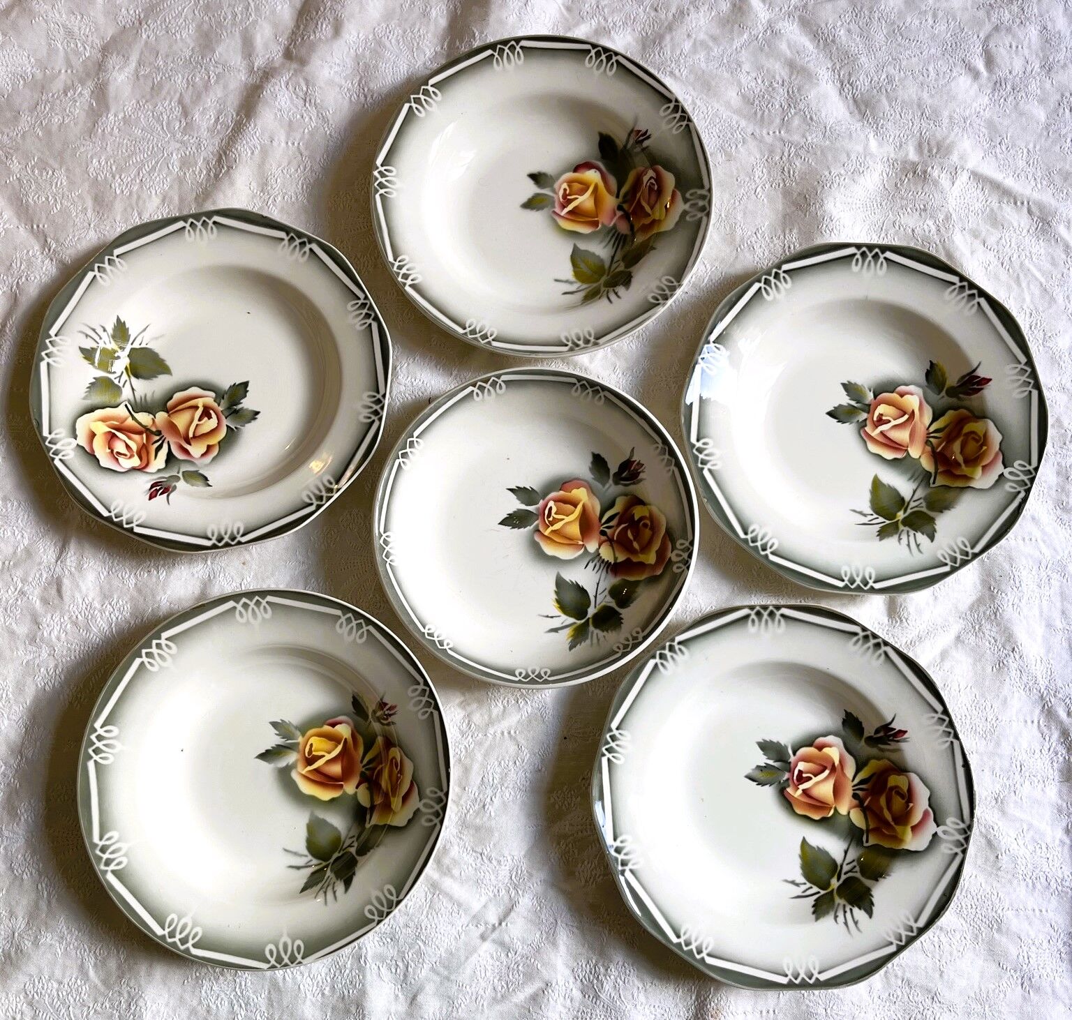 6 hollow plates in vintage earthenware by Digoin Sarreguemines - models Odile and Adèle