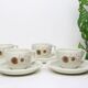 Set of 4 cups and saucers, Sarreguemines, Chardon model, vintage French