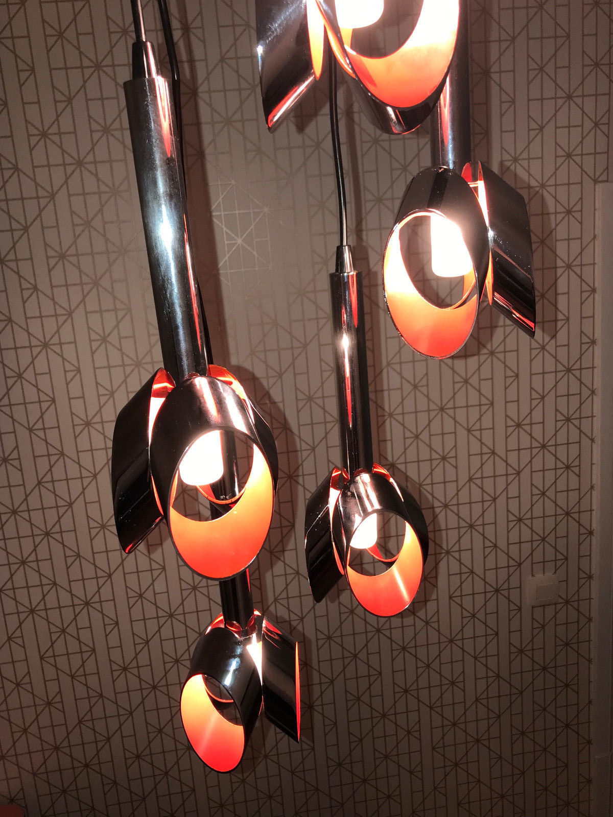 Suspension cascade de tulipe Raak vintage orange et chrome