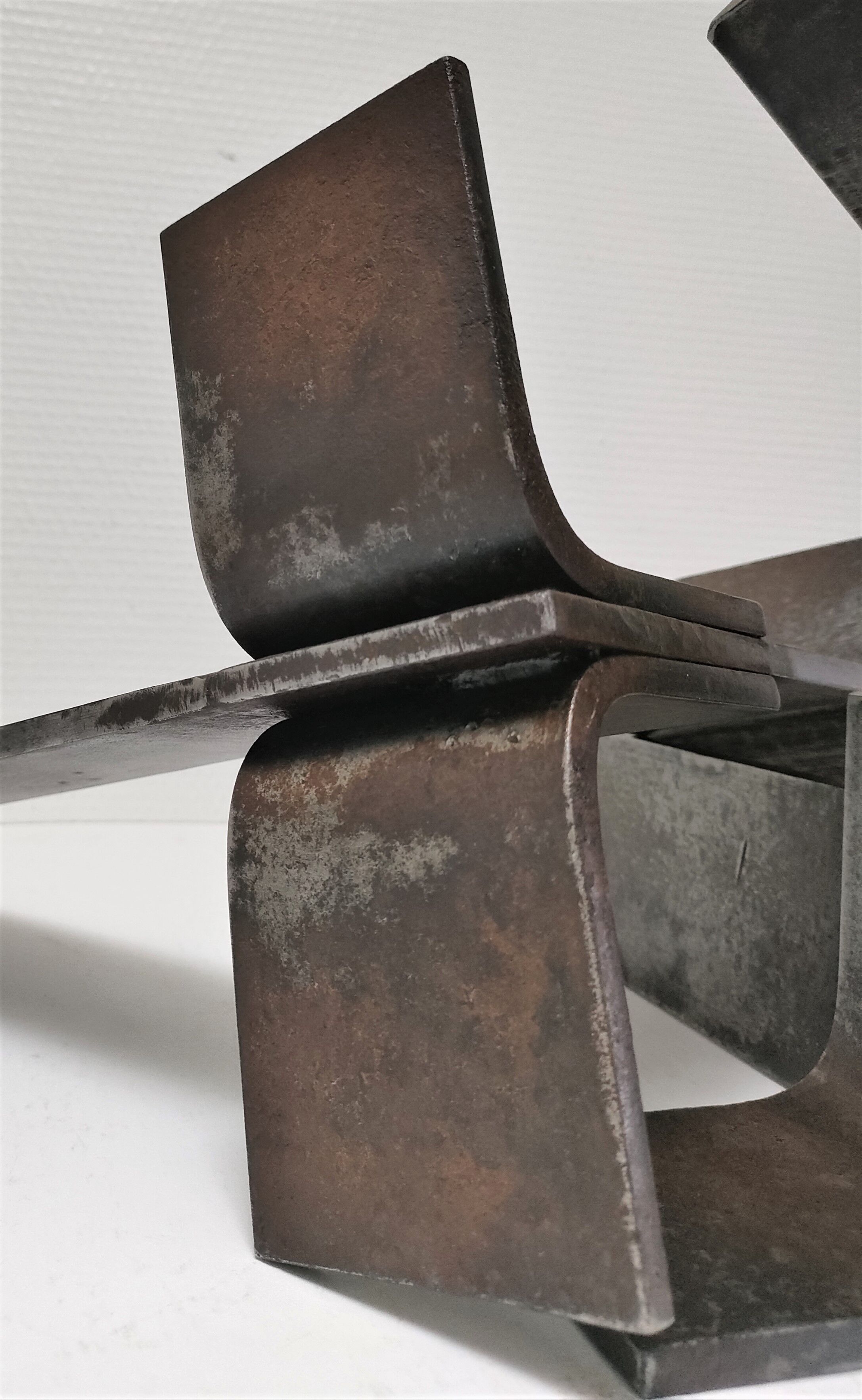 Paire de chenets modernistes acier design années 70/80