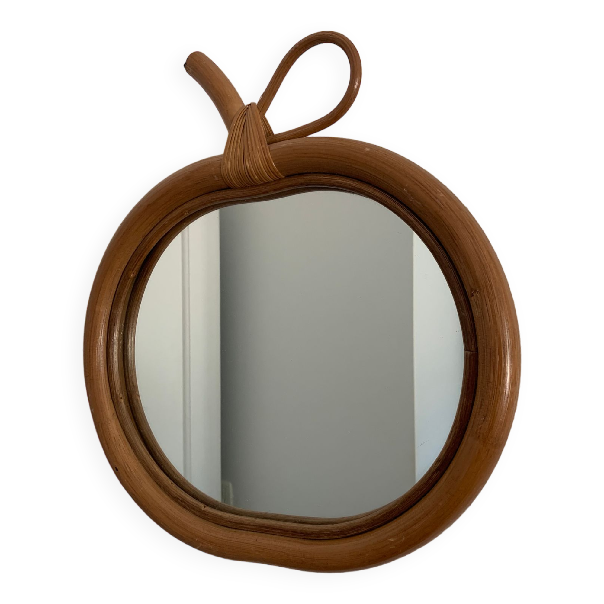 Vintage mirror 1960 rattan apple wicker bamboo - 32 x 35 cm