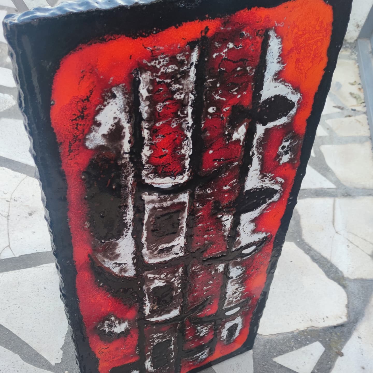 Ceramic coffee table on a lava stone slab, circa 1950