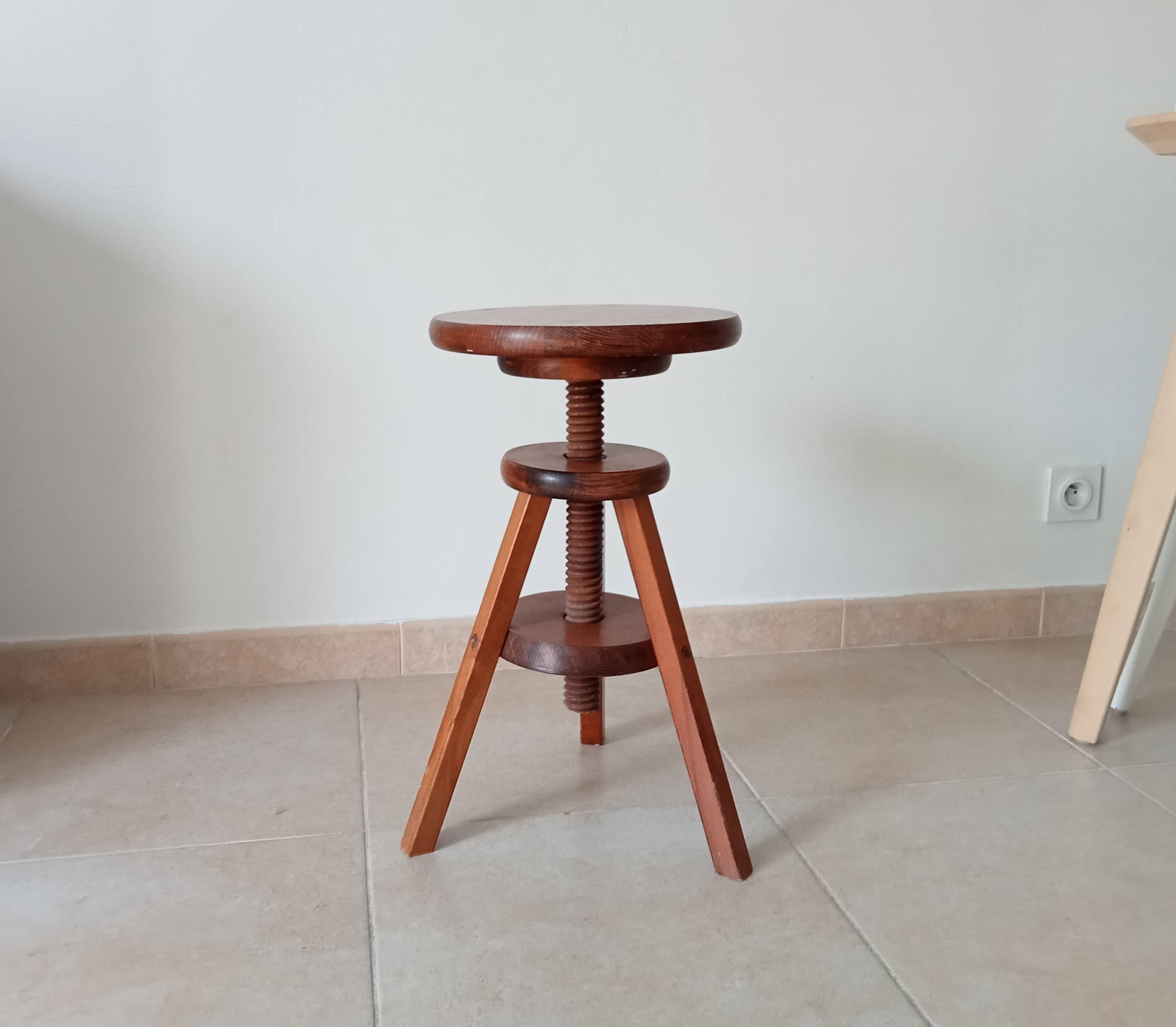 Vintage screw stool in solid oak