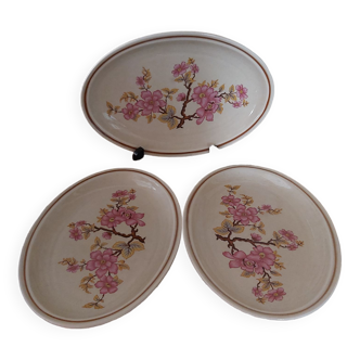 Trio of Gien earthenware bowls with cherry blossom decoration