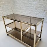 70s glass and gold metal TV stand coffee table