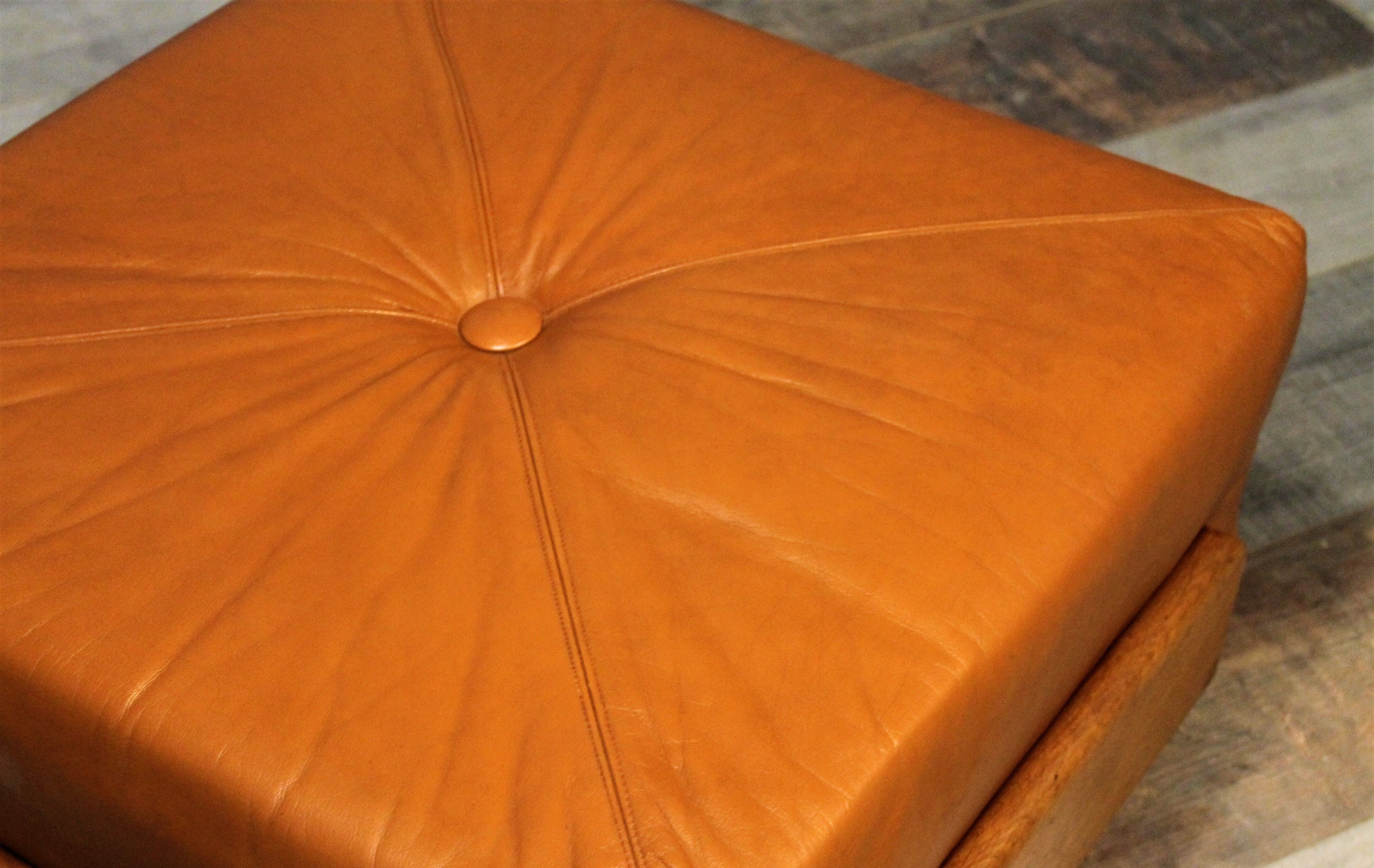Stool / Ottoman Scandinavian leather & wood 1960