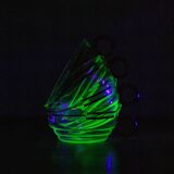 Set of six mouth-blown uranium glass cups, France, Mid-Century