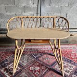 Vintage Louis Sognot rattan dressing table and chair - 1960s