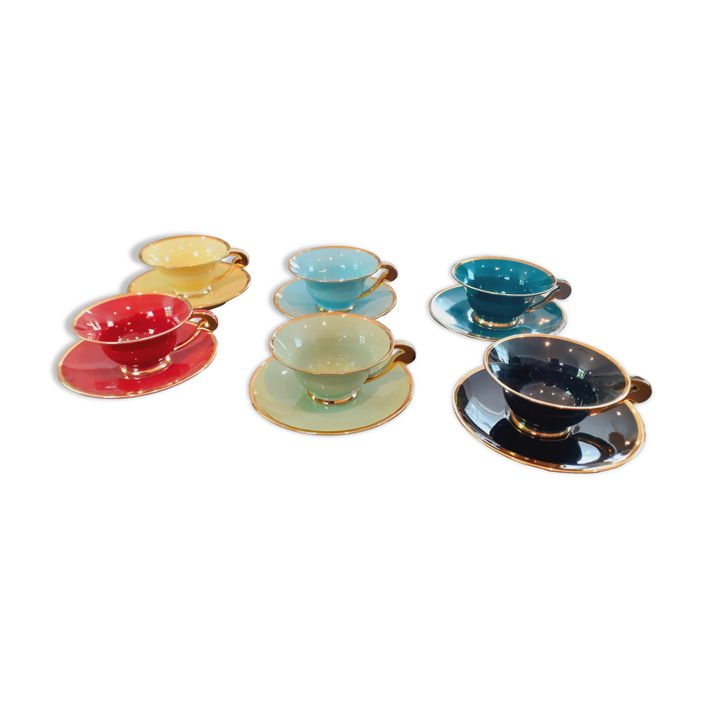 6 cups and saucers porcelain salins vintage year 50