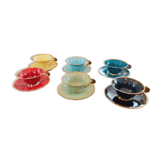6 tasses et soucoupes porcelaine salins vintage année 50