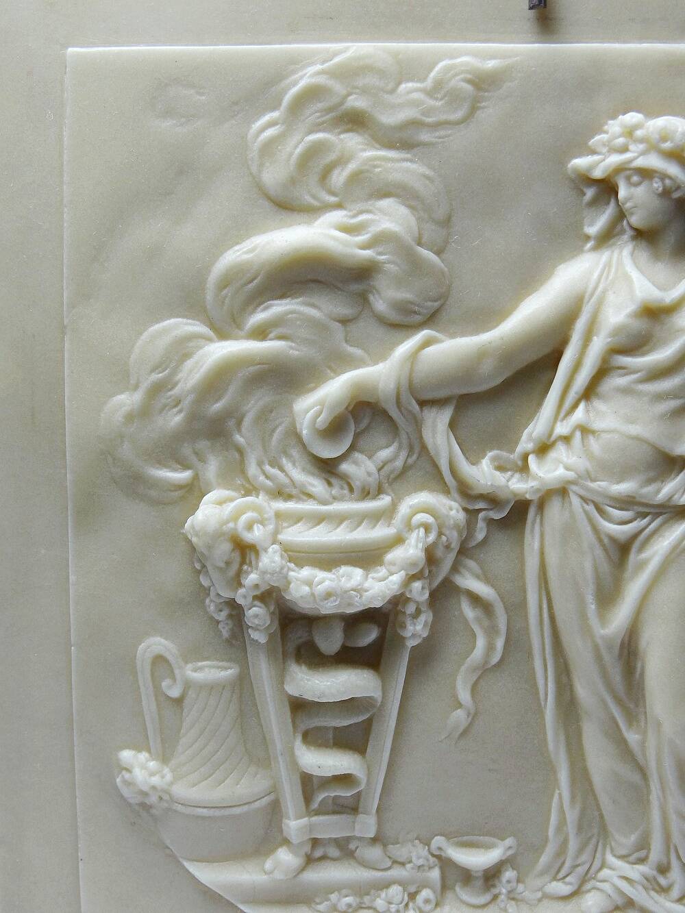 Small limestone bas-relief of petrifying fountains, antique scene, vintage