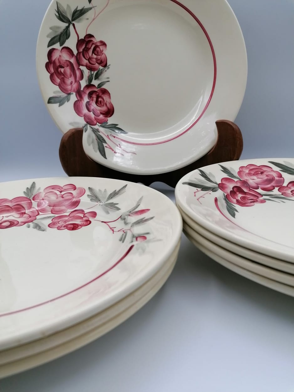 Rosy Sarreguemines Plate Set