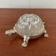 Vintage turtle flowerpeed in silver metal and glass From Reims