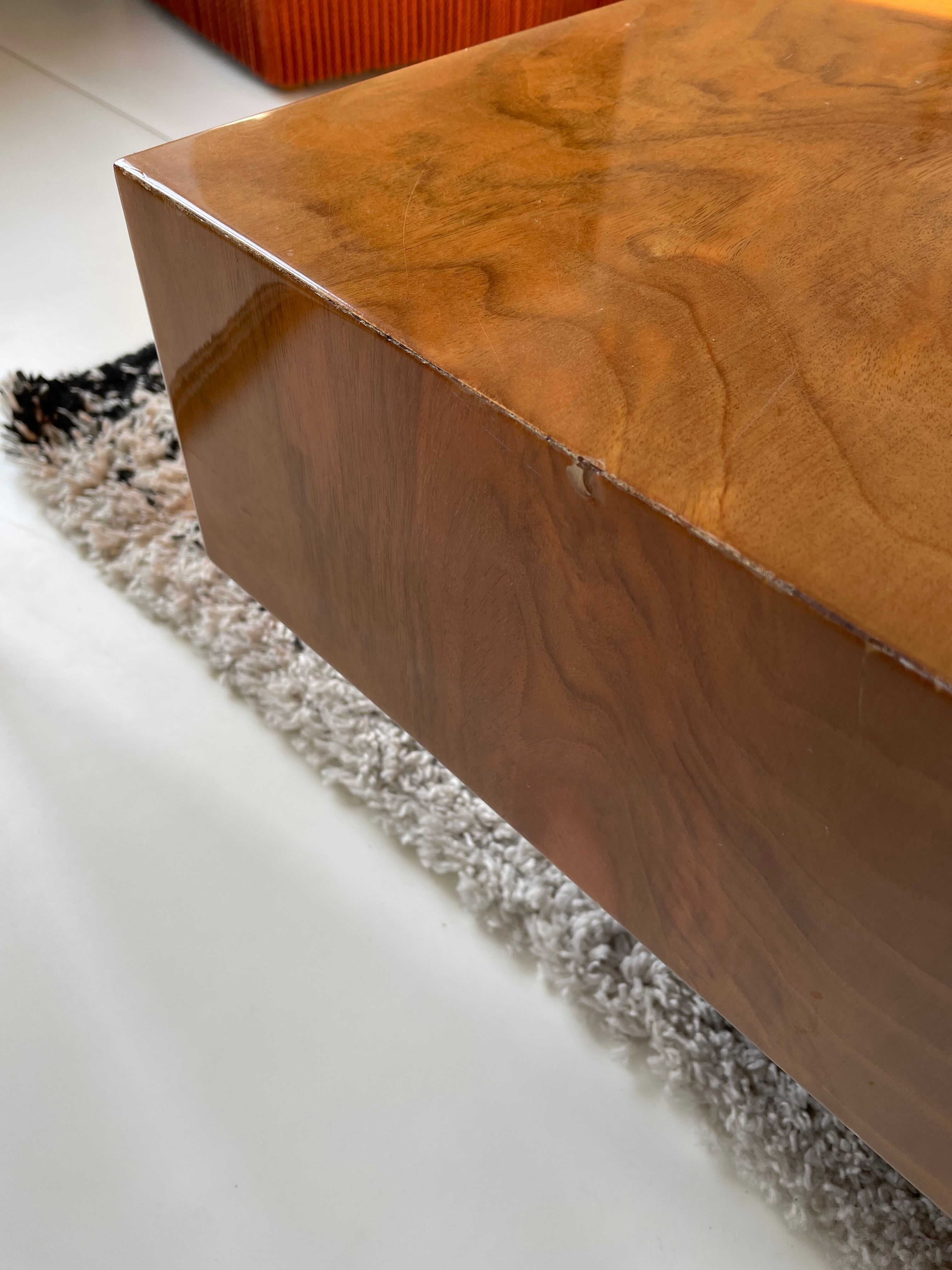 Square coffee table in elm magnifying glass 70s