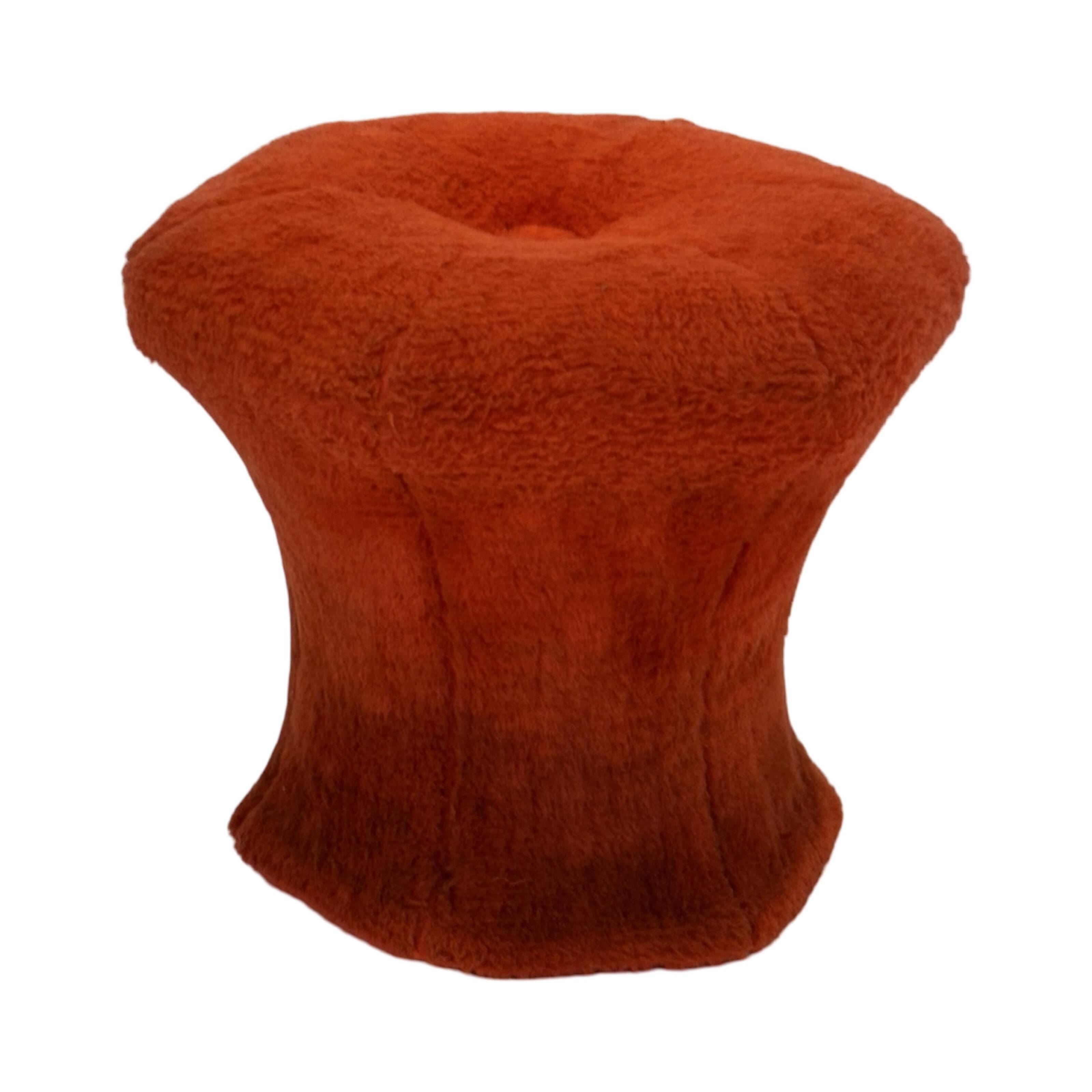 Pouf repose-pieds rond recouvert de peluche en forme de champignon vintage des années 60 et 70