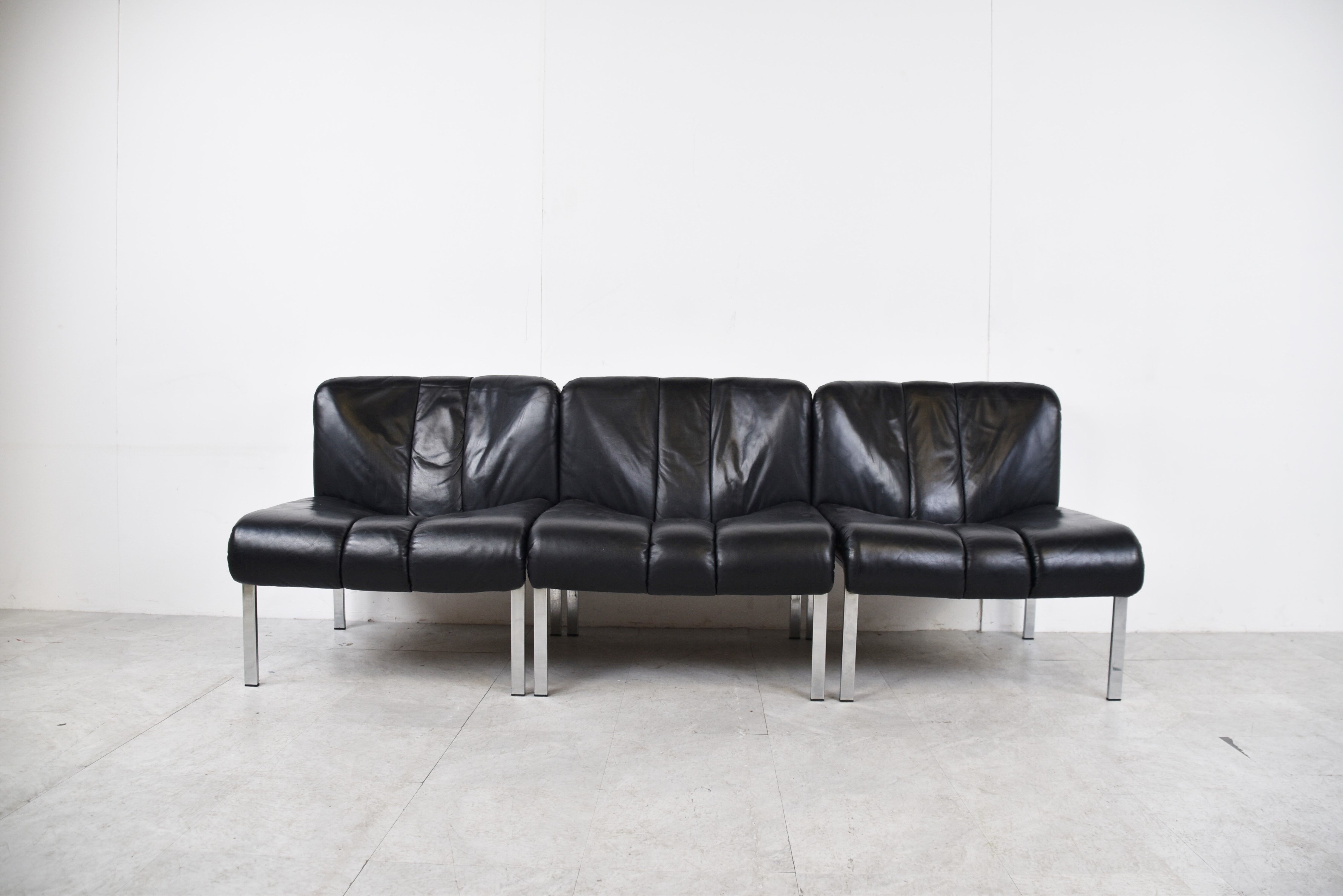 Vintage leather and chrome eurochair lounge chairs by Girsberger, 1970s