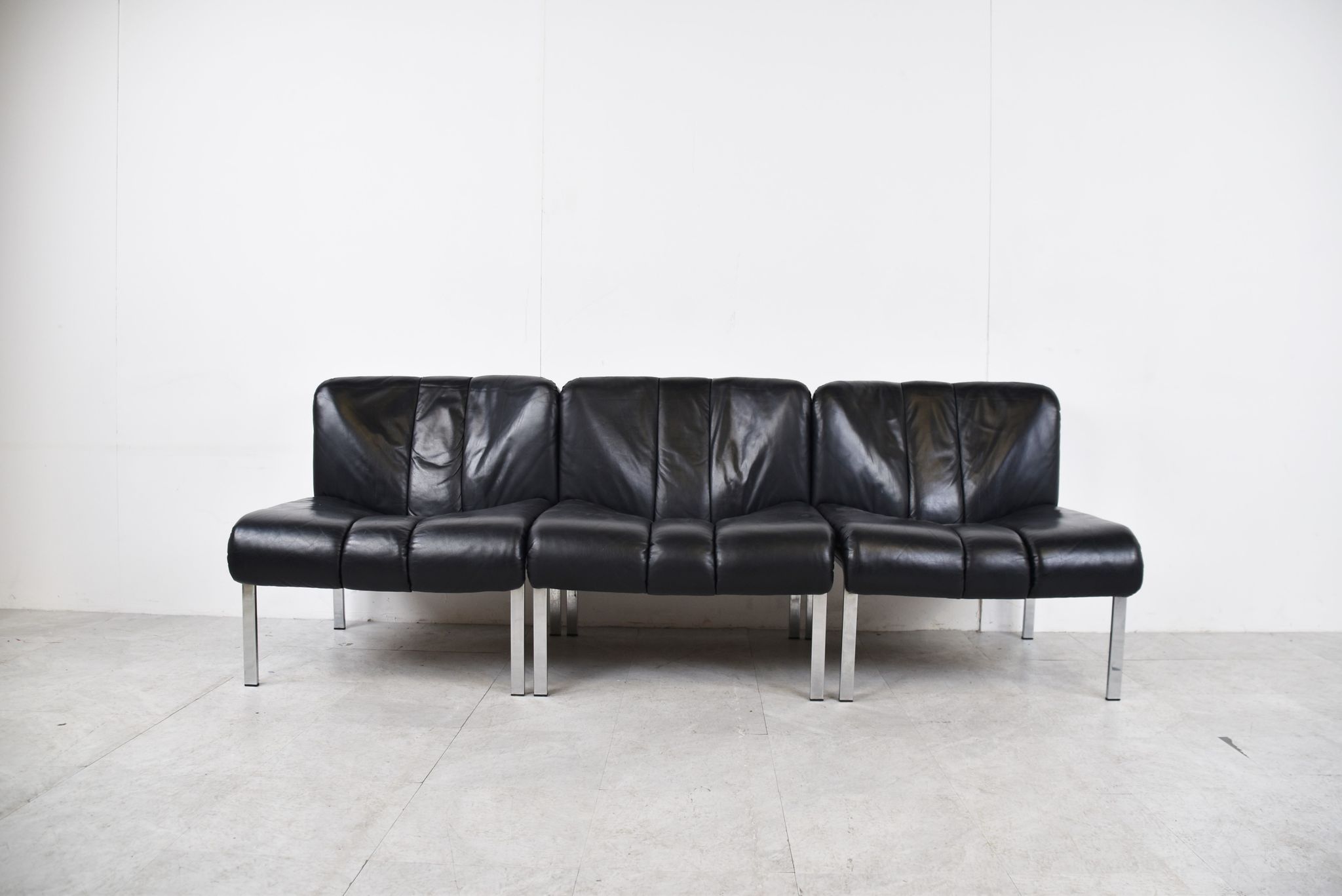 Vintage leather and chrome eurochair lounge chairs by Girsberger, 1970s