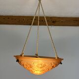 Art Deco floral vase pendant light in molded glass