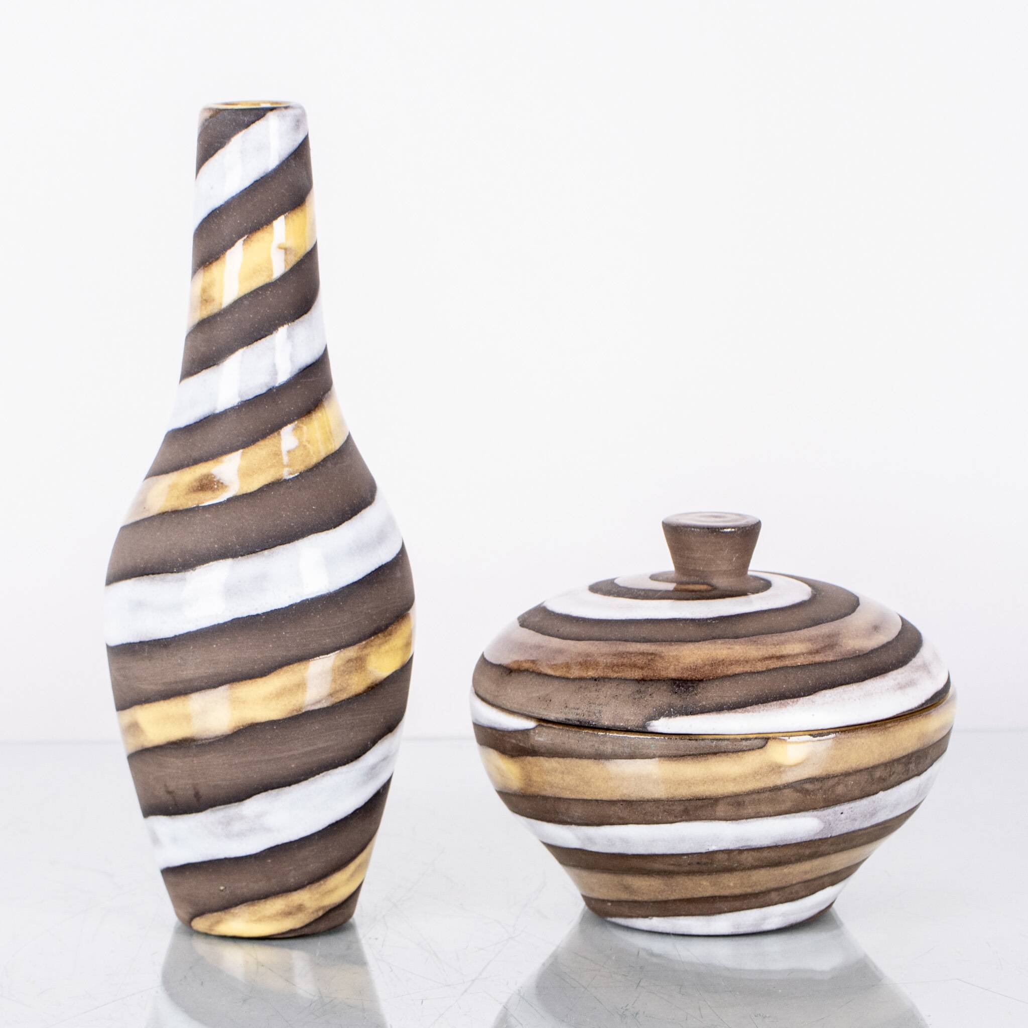 Atterberg spiral model 1960 sweden bowl set with lid and vase