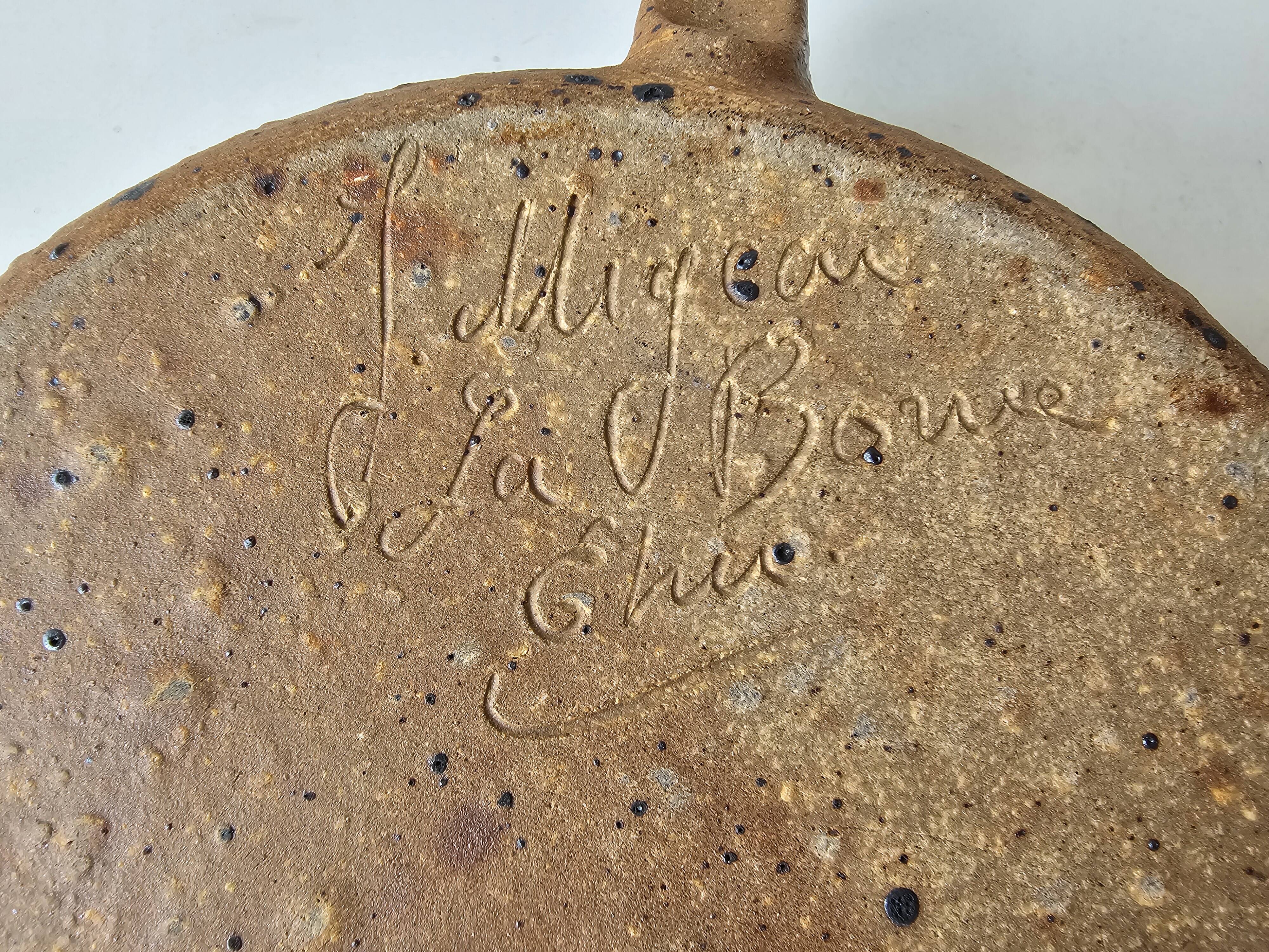 Antique stoneware bottle gourd signed Jacques Migeon LA BORNE (Cher)